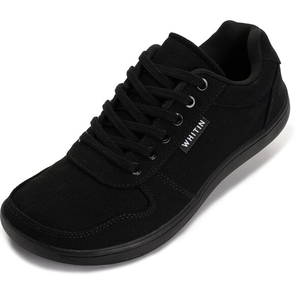 WHITIN Women's Wide Toe Box Barefoot Sneakers Canvas Minimalist Shoes All Black